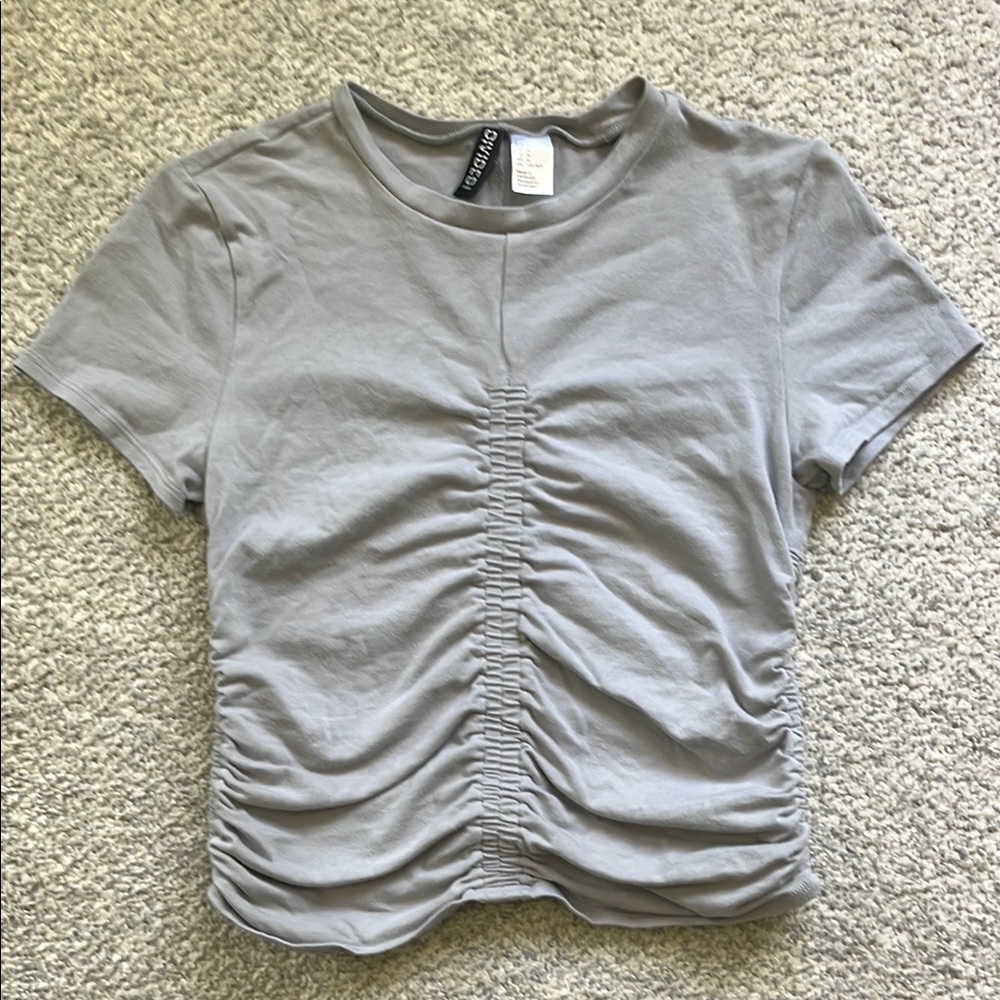 H&M Gray Ruched Crop T-Shirt
